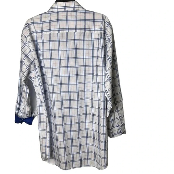 PAUL FREDRICK,  shirt, men 16.5”. White, blue,plaid,2 ply cotton shirt, button - Picture 11 of 17